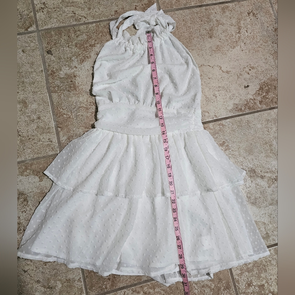 SHEIN White Halter Swiss Dot Tiered Ruffle Mini Dress Lined Womens Small US 4 - Picture 5 of 6